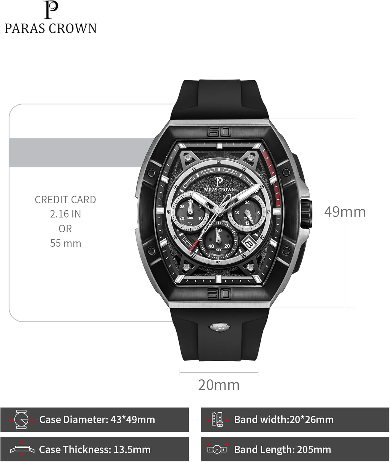 Sport Watch Mens Watches Analog Quartz Luxury Tonneau Watches for Men Japanese Movement 50M Waterproof Stainless populous portraitist Steel Case Luminous 