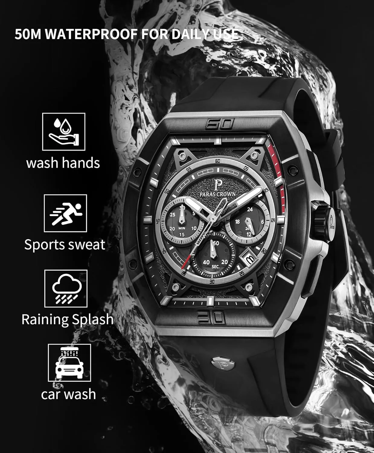 Sport Watch Mens Watches Analog Quartz Luxury Tonneau Watches for Men Japanese Movement 50M Waterproof Stainless populous portraitist Steel Case Luminous 