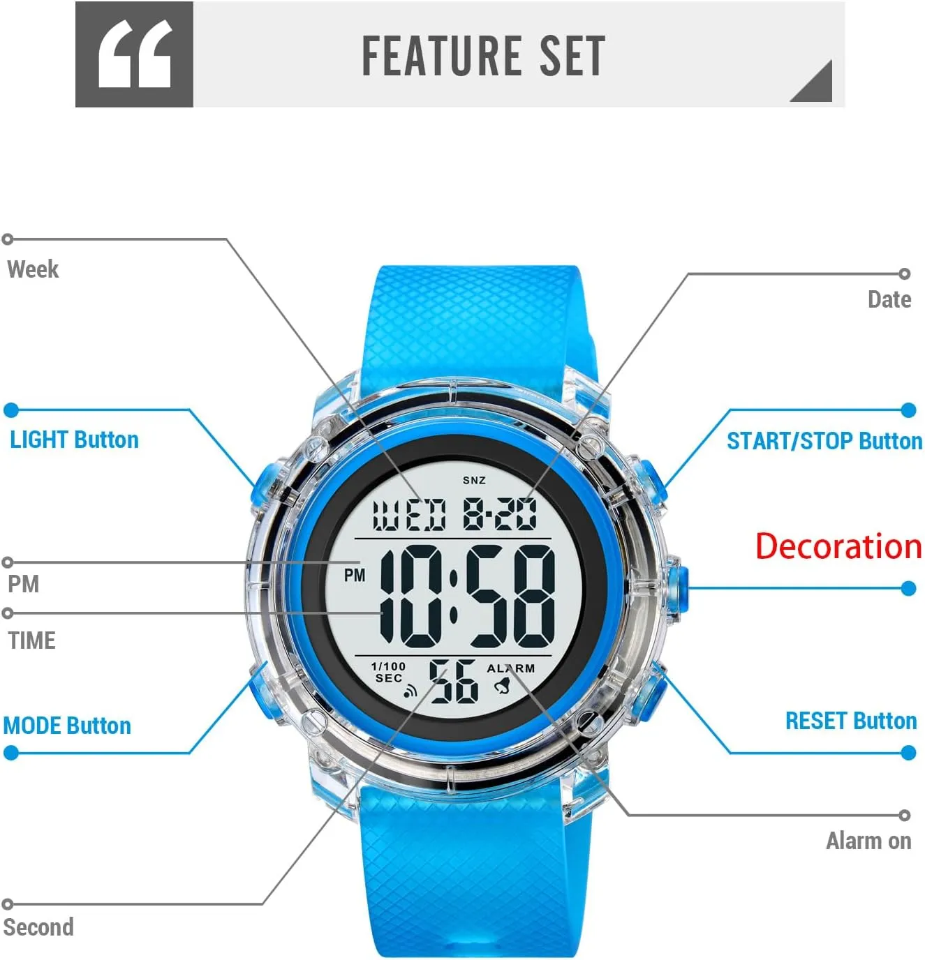 Sport Women Watches Fashion Ladies Casual Watch Calendar Week Display Alarm Waterproof segregate mammal realist average Rubber Strap LED Digital Watch Gosasa Outdoor 