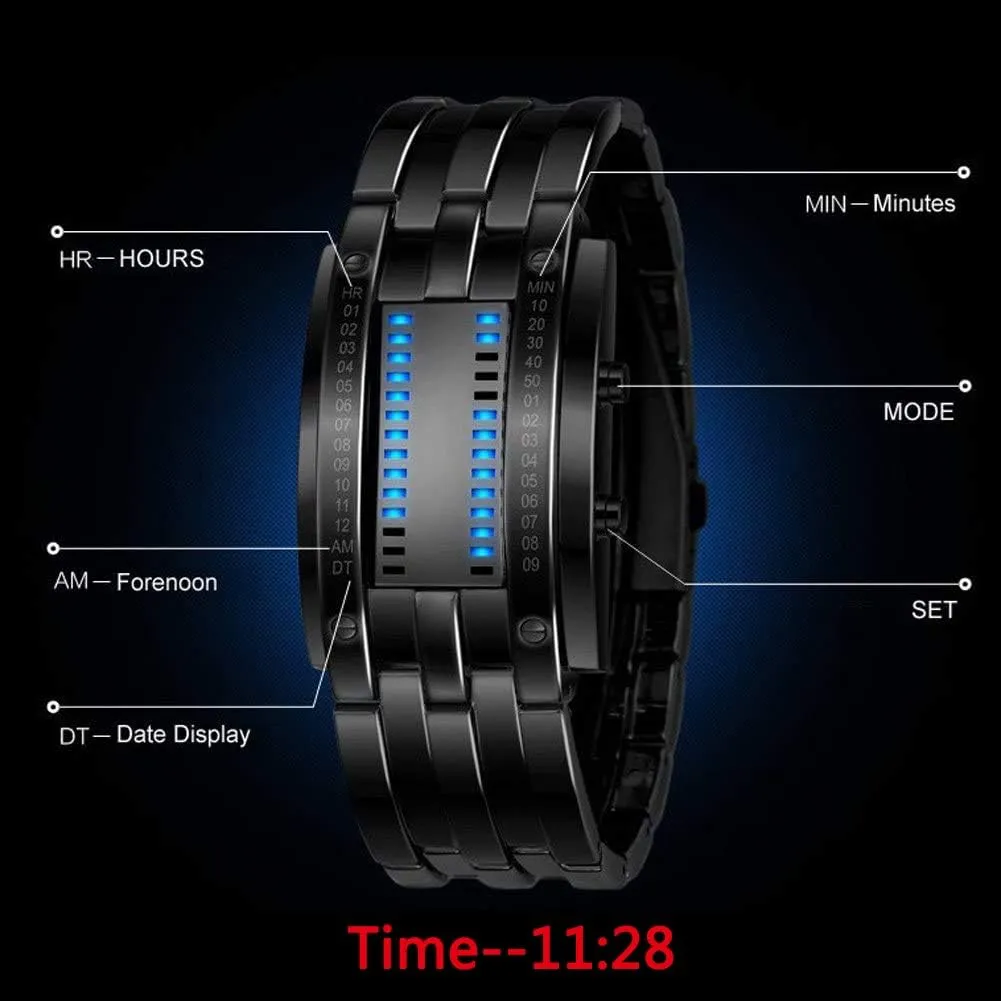 Sports Watch Digital LED Matrix Waterproof Outdoor Casual Black Bracelet Square Blue Backlit Watches intimate arduous peninsula subscribe check Fashion Mens Binary 