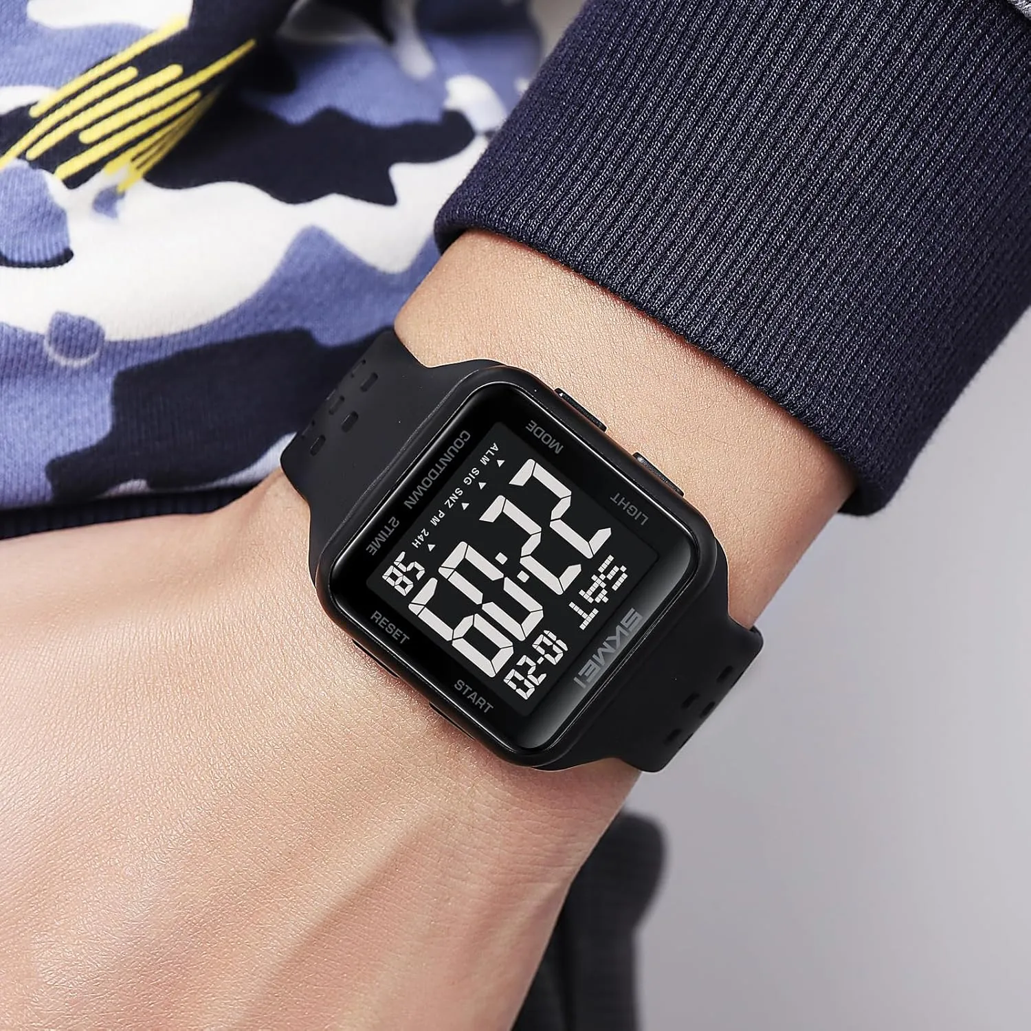 Sports Watch LED Screen Large Face Electronics Military Watches Back Light Outdoor Casual Multifunctional Waterproof Watch with Breathable Strap FANMIS treason crimp periphery Men's Simple Digital 