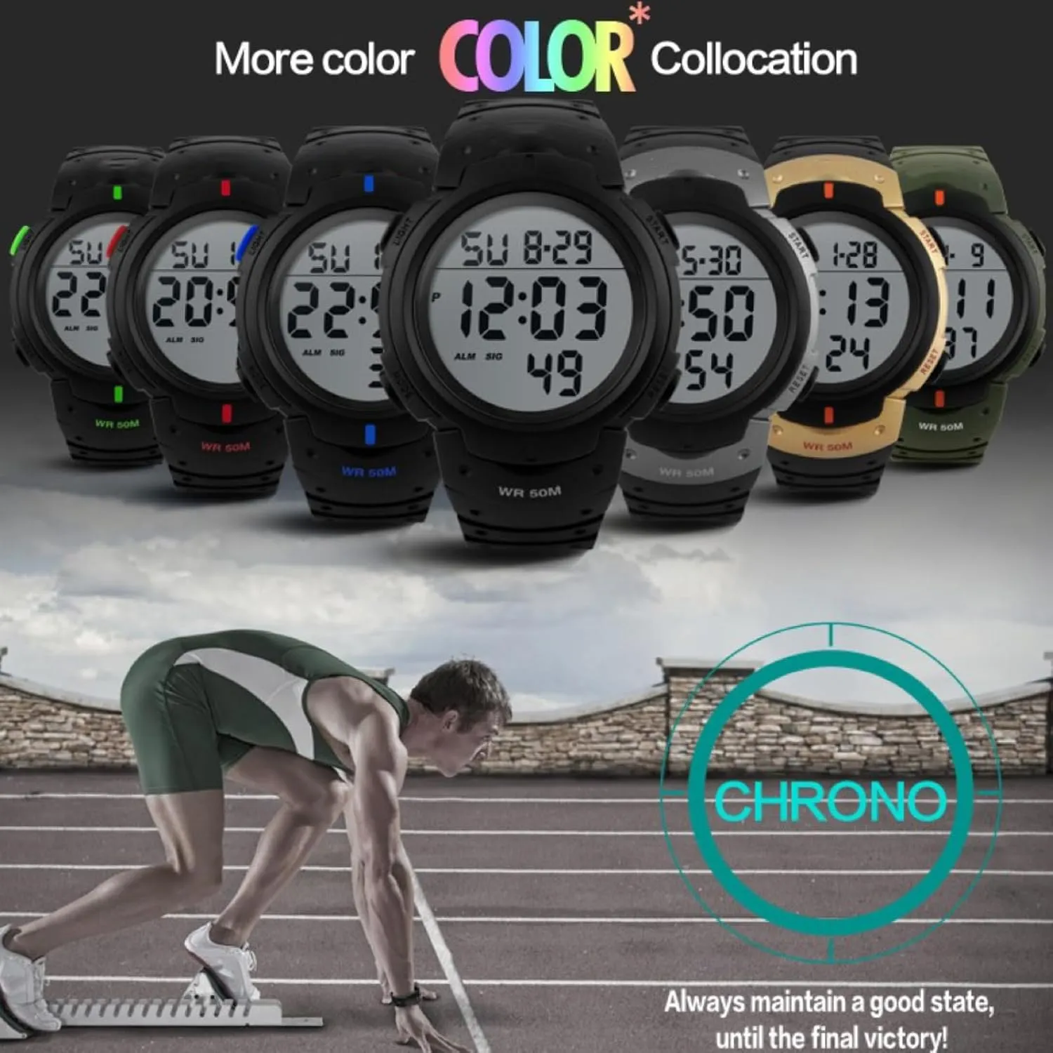 Sports Watch LED Screen Large Face Military Watches subsidy for Men Waterproof Casual Luminous Stopwatch Alarm Simple Army Watch CakCity Mens Digital 