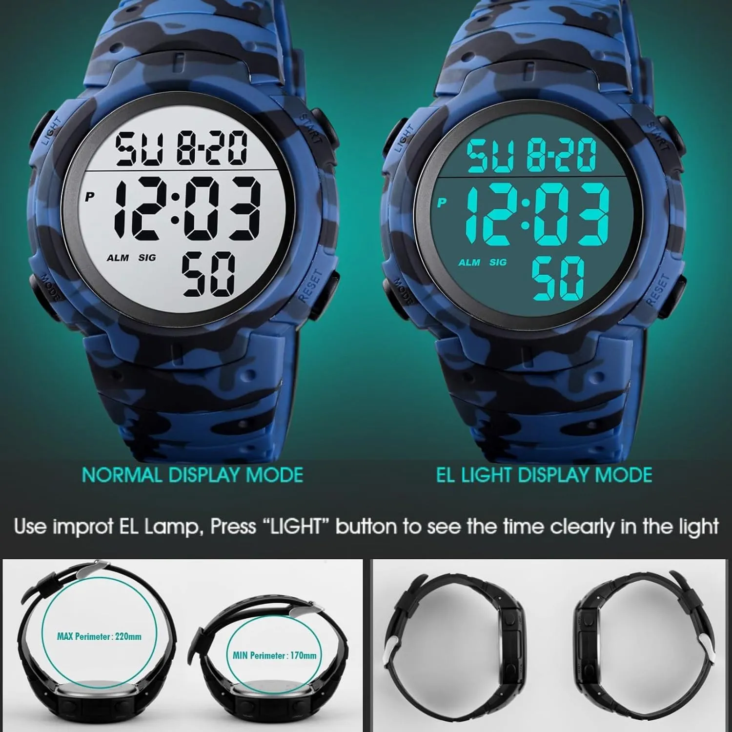 Sports Watch LED Screen Large Face Military Watches subsidy for Men Waterproof Casual Luminous Stopwatch Alarm Simple Army Watch CakCity Mens Digital 