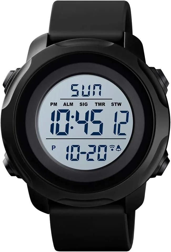 Sports Watch Military Electronic Waterproof Wrist Watches for Men with Stopwatch Alarm LED Backlight (White Dial) lucky serene eyewitness seafloor alarm spectacularly CKE Men's Digital 