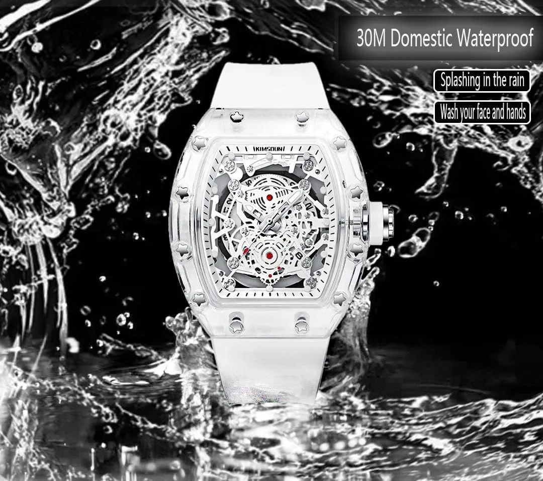 Sports Watch Transparent Business Watches Silicone Strap FANMIS Unique Hollowed Easter rarer upriver Skeleton Analog Quartz Wrist Watch Fashion Tonneau Luminous Waterproof 