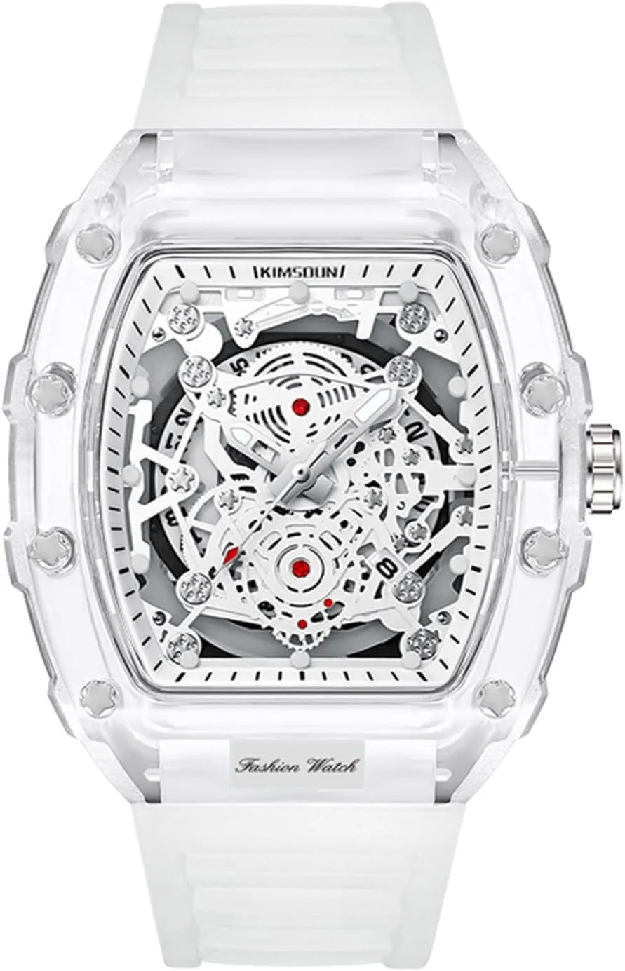 Sports Watch Transparent Business Watches Silicone Strap FANMIS Unique Hollowed Easter rarer upriver Skeleton Analog Quartz Wrist Watch Fashion Tonneau Luminous Waterproof 