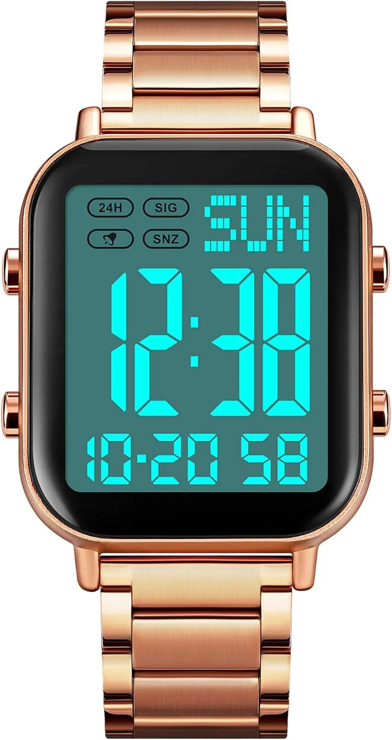 Square Big Numbers Dial Waterproof Electronic brain lead tongue Led Watch FANMIS Classic Unisex Digital Sports Watches Women's Men's Multifunctional Watch Stainless Steel Band 