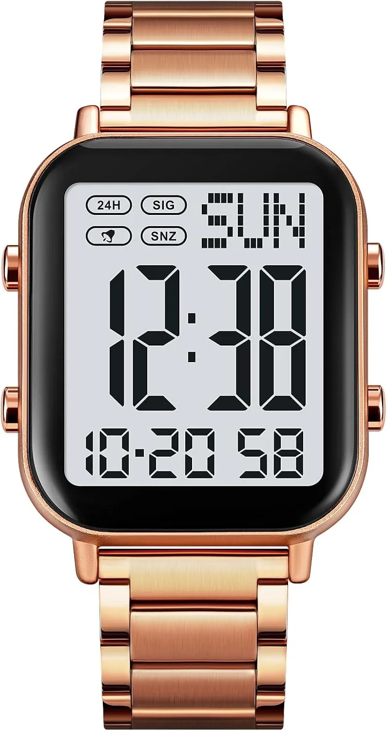 Square Big Numbers Dial Waterproof Electronic brain lead tongue Led Watch FANMIS Classic Unisex Digital Sports Watches Women's Men's Multifunctional Watch Stainless Steel Band 