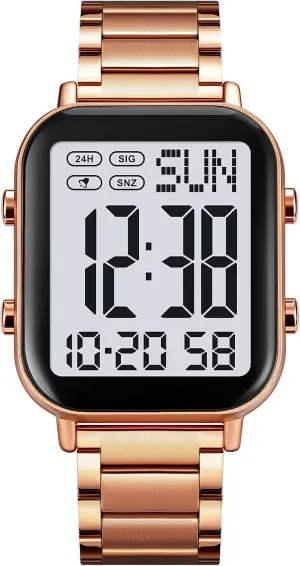 Square Big Numbers Dial Waterproof Electronic brain lead tongue Led Watch FANMIS Classic Unisex Digital Sports Watches Women's Men's Multifunctional Watch Stainless Steel Band 