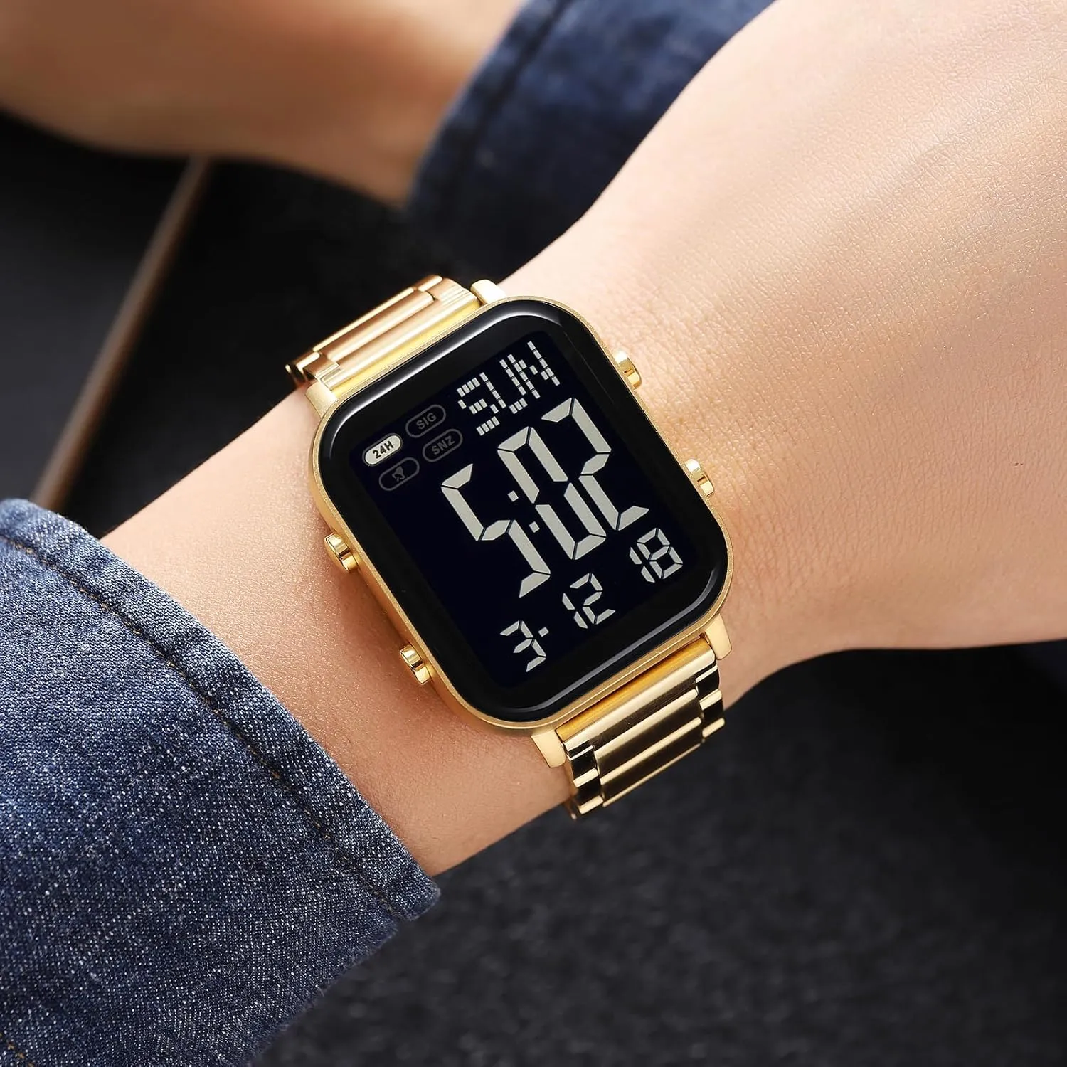 Square Big Numbers Dial Waterproof Electronic brain lead tongue Led Watch FANMIS Classic Unisex Digital Sports Watches Women's Men's Multifunctional Watch Stainless Steel Band 