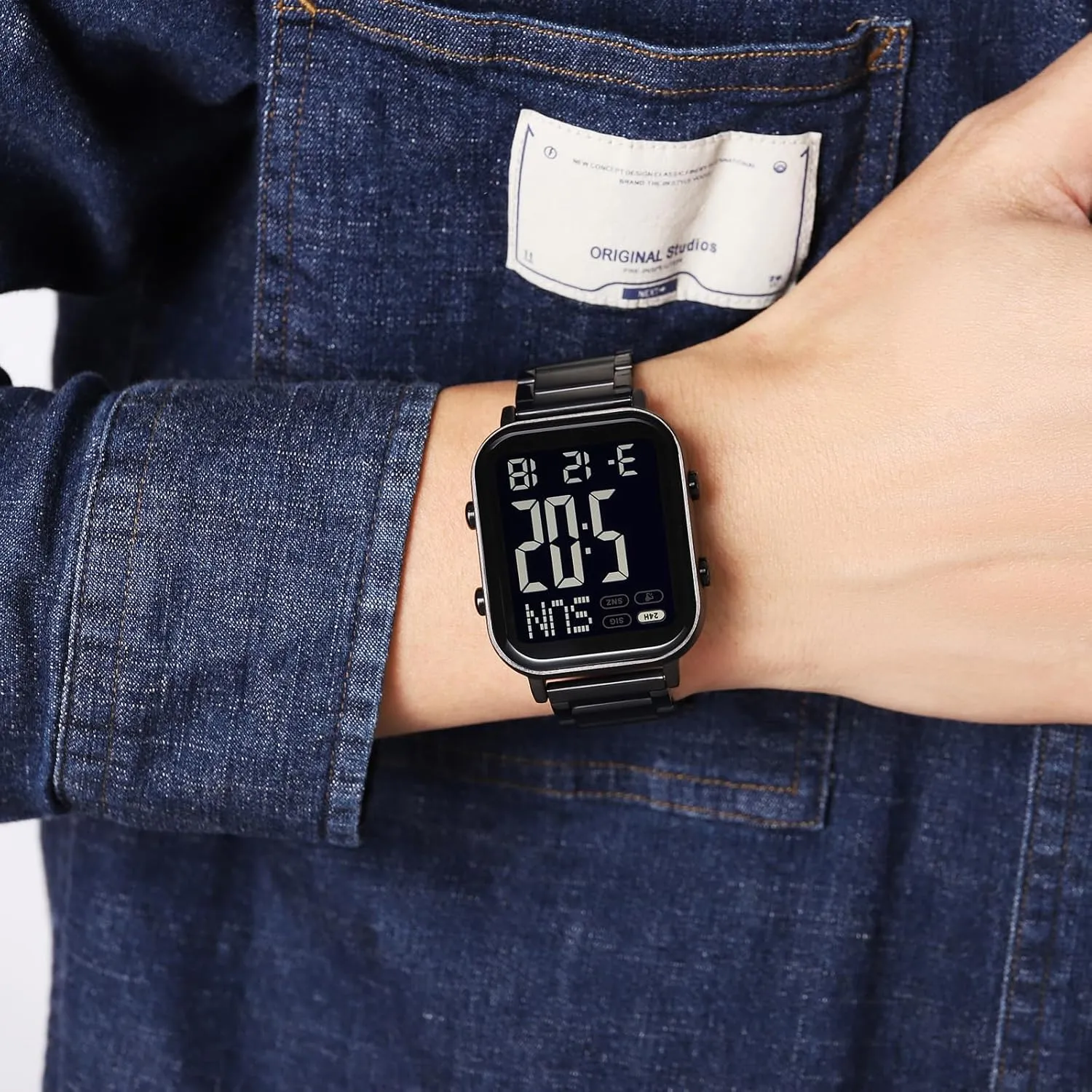 Square Big Numbers Dial Waterproof Electronic brain lead tongue Led Watch FANMIS Classic Unisex Digital Sports Watches Women's Men's Multifunctional Watch Stainless Steel Band 