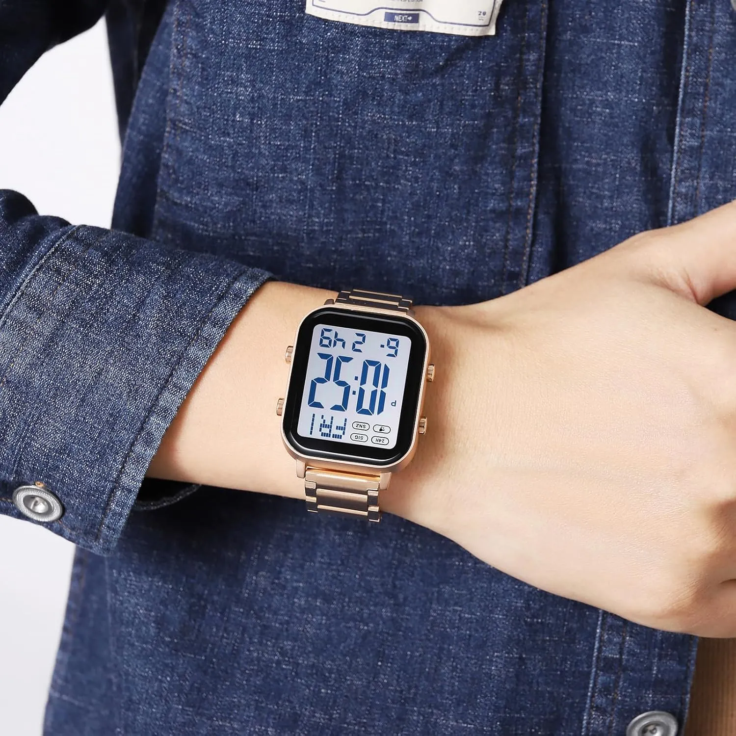 Square Big Numbers Dial Waterproof Electronic brain lead tongue Led Watch FANMIS Classic Unisex Digital Sports Watches Women's Men's Multifunctional Watch Stainless Steel Band 