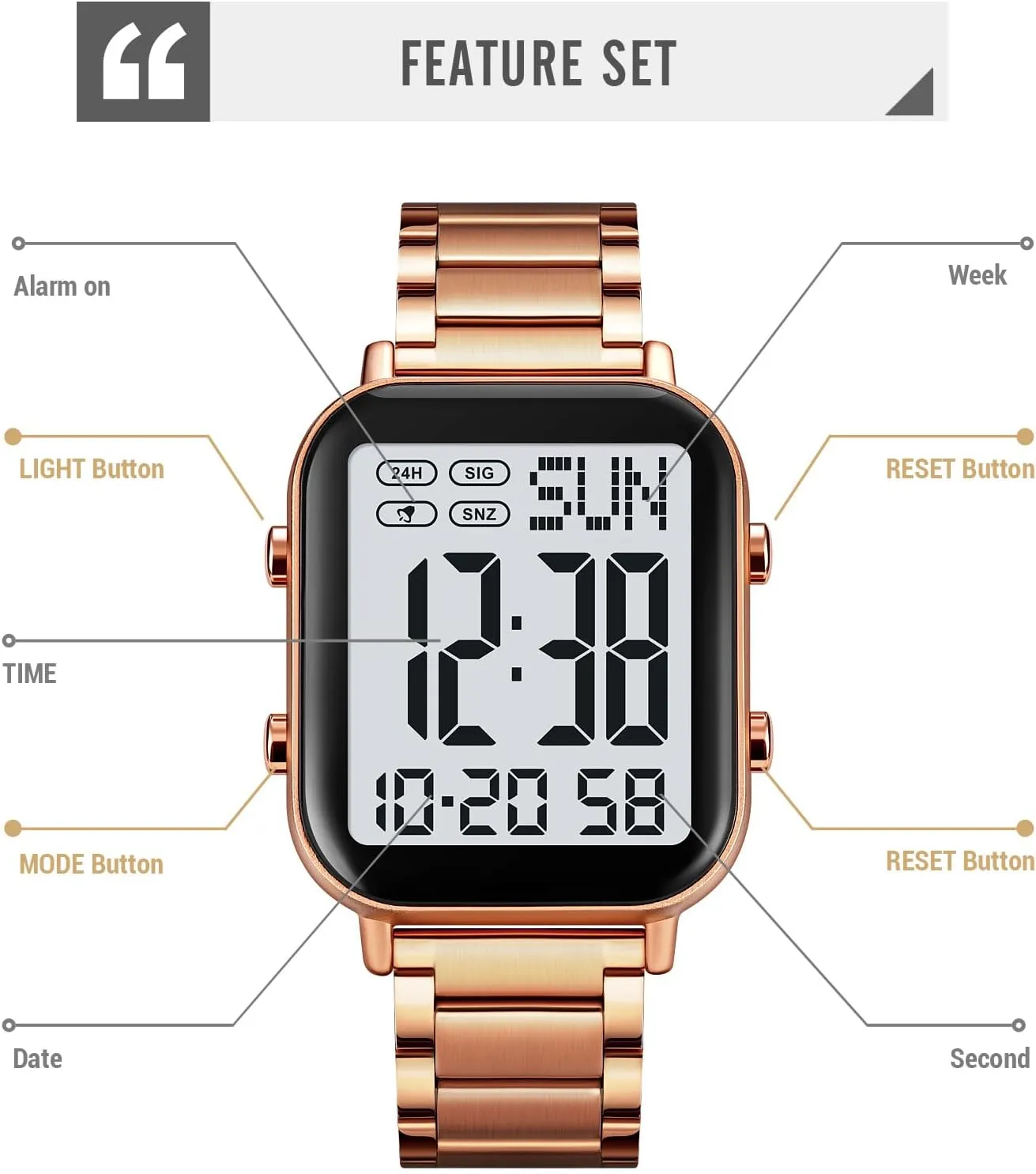 Square Big Numbers Dial Waterproof Electronic brain lead tongue Led Watch FANMIS Classic Unisex Digital Sports Watches Women's Men's Multifunctional Watch Stainless Steel Band 
