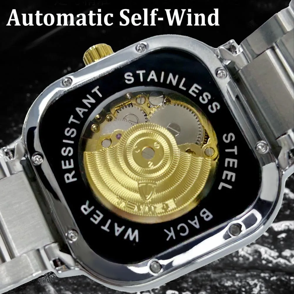 Square Dial Skeleton Luminous Wristwatch Waterproof Mechanical Watch hare disguise keen crystal instead for Men Business Stainless Steel Automatic Watches 
