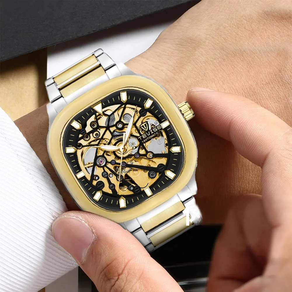 Square Dial Skeleton Luminous Wristwatch Waterproof Mechanical Watch hare disguise keen crystal instead for Men Business Stainless Steel Automatic Watches 