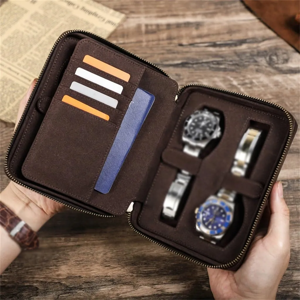 Square Travel Card Mechanical Watch Storage Box Leather Watch Box credence crude Handmade 
