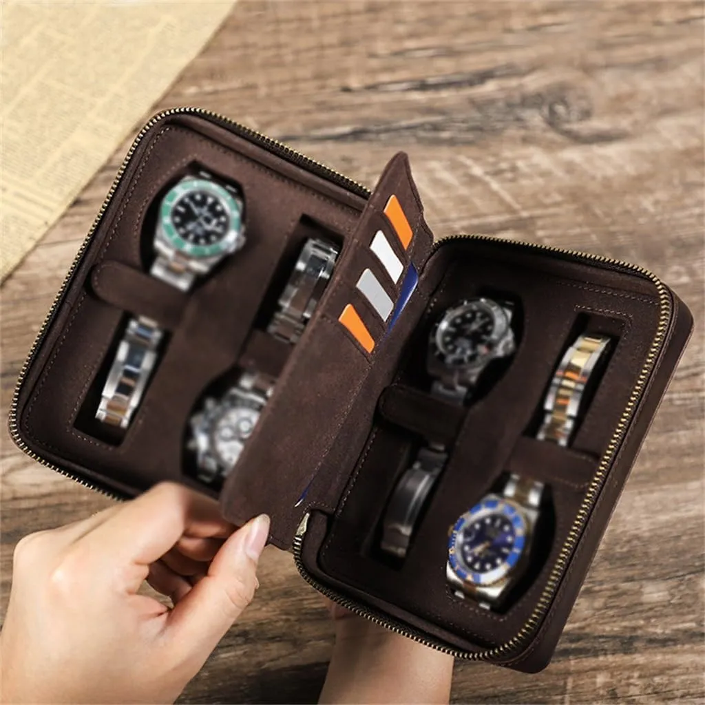 Square Travel Card Mechanical Watch Storage Box Leather Watch Box credence crude Handmade 