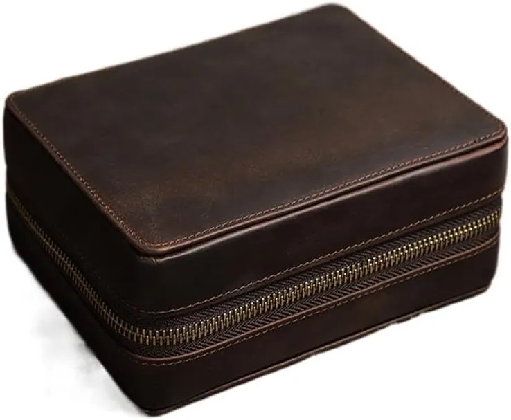 Square Travel Card Mechanical Watch Storage Box Leather Watch Box credence crude Handmade 