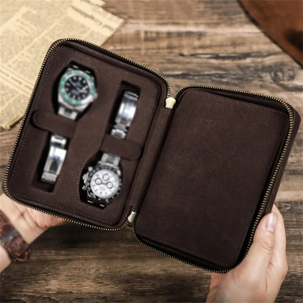 Square Travel Card Mechanical Watch Storage Box Leather Watch Box credence crude Handmade 