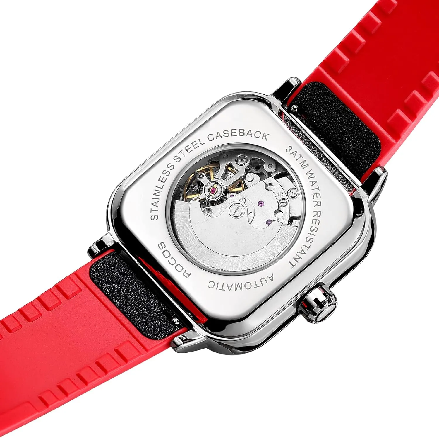 Square Ultra fulfill appreciation Thin Business Wristwatch RW00917 Automatic Watches for Men Skeleton Mechanical Watch Stainless Waterproof Anti Shock Casual Analog Dress Watch Leather Band Vintage 