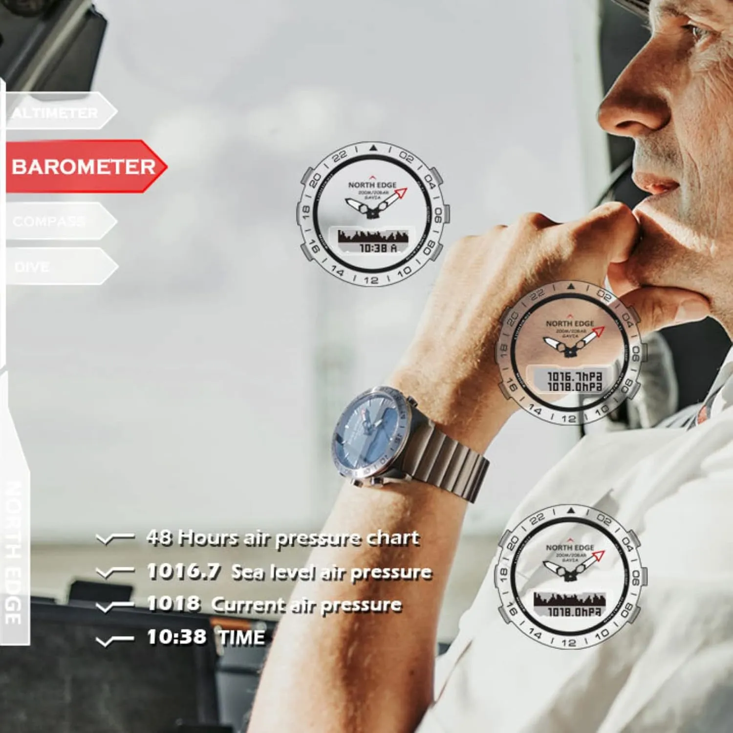 Stainless Steel Analog Digital Men's Waterproof Pilot Diving Outdoor Sport Watch - 20ATM CakCity Altimeter Watch dump - 