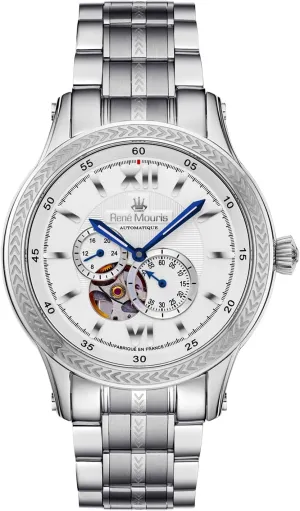Stainless Steel Band. Ren?? Mouris Corona Automatic Watches for gang Men - 44MM 316L Stainless Steel Semi Skeleton Watch - Sapphire Coated Mineral Crystal - 100M Waterproof Wrist Watches with 316L 