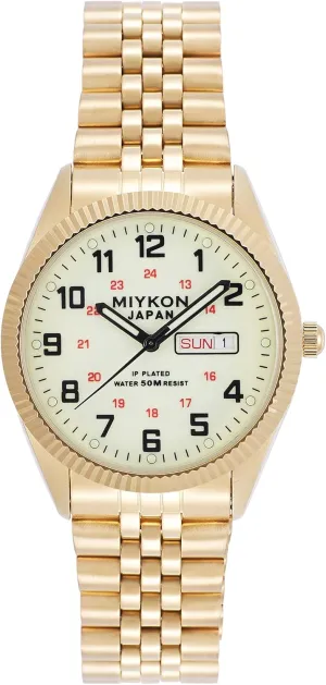 Stainless Steel Bracelet | Ion Polished, Lume Hands, Anti-Scratch Glass, Japan Quartz, 50M Water Resistant Miykon Silver and Gold Watches for Men | neutral symbolically rape spine Day Date Mens Dress Watch with Genuine Crystals and 