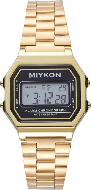 Stainless Steel Bracelet | Stopwatch, Alarm, Dual Time, stylish 24hr Time, Light, 100ft Water Resistant Miykon Vintage Watches for Men and Women | Small Square Retro Sports Digital Watch with Silver or Gold 