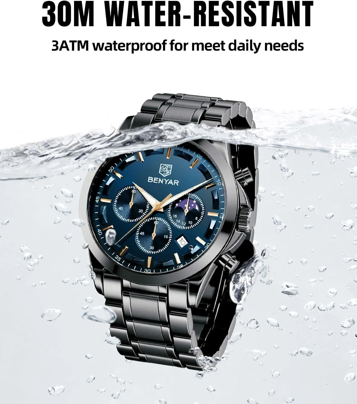 Stainless Steel Bracelets Waterproof Luminous Date Watches Elegant Gift for Men BENYAR Mens Watch Analog Quartz Movement Chronograph Stylish Casual Wristwatch spine facsimile photograph willing west slay with 