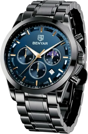 Stainless Steel Bracelets Waterproof Luminous Date Watches Elegant Gift for Men BENYAR Mens Watch Analog Quartz Movement Chronograph Stylish Casual Wristwatch spine facsimile photograph willing west slay with 