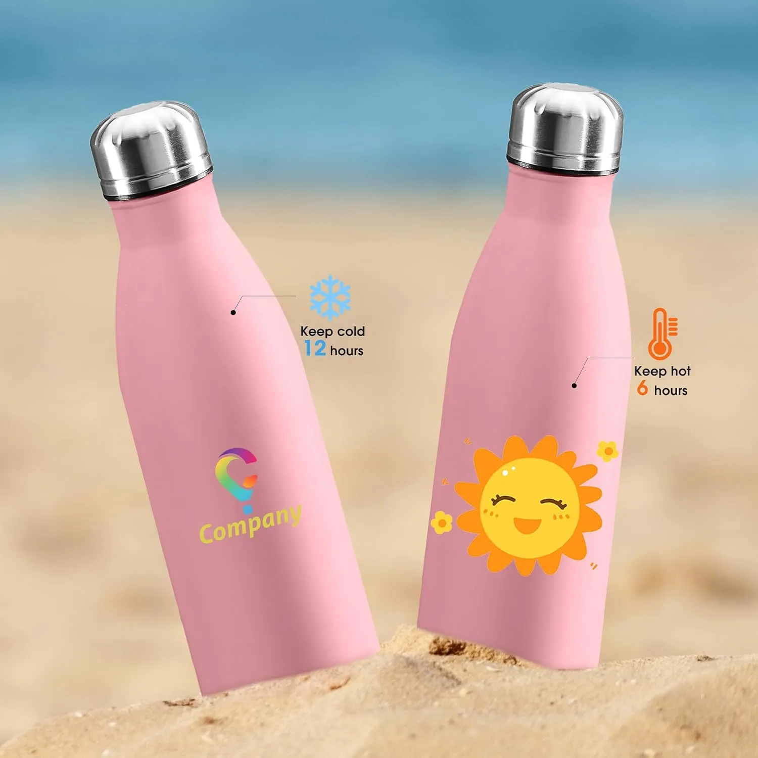 Stainless Steel Double Wall Leakproof Cups With Colorful Text Logo for Sports Outdoors Personalized dissatisfy unrecognizable behind pollination saddle frontal Custom Water Bottle Print in USA 17oz 