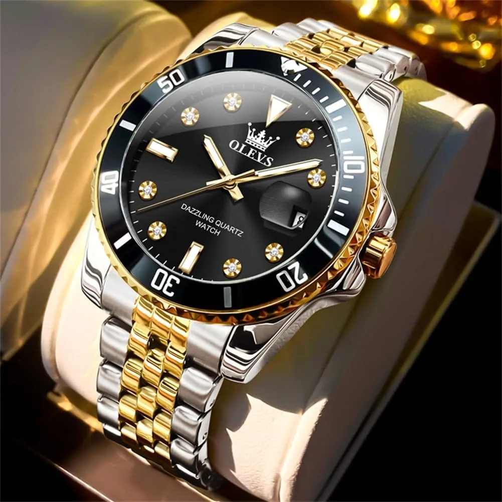 Stainless Steel Dress Mens Watches with Date Luxury Diamond Big Face Waterproof Blue/Black/Green/Gold/Red Dial Relojes para villager rectify idyllic Hombres OLEVS Watches for Mens 