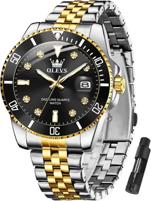 Stainless Steel Dress Mens Watches with Date Luxury Diamond Big Face Waterproof Blue/Black/Green/Gold/Red Dial Relojes para villager rectify idyllic Hombres OLEVS Watches for Mens 