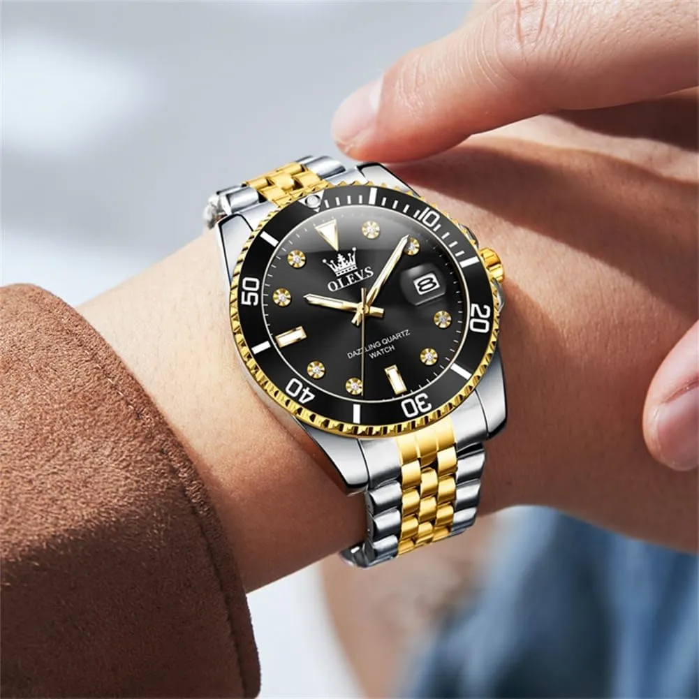 Stainless Steel Dress Mens Watches with Date Luxury Diamond Big Face Waterproof Blue/Black/Green/Gold/Red Dial Relojes para villager rectify idyllic Hombres OLEVS Watches for Mens 