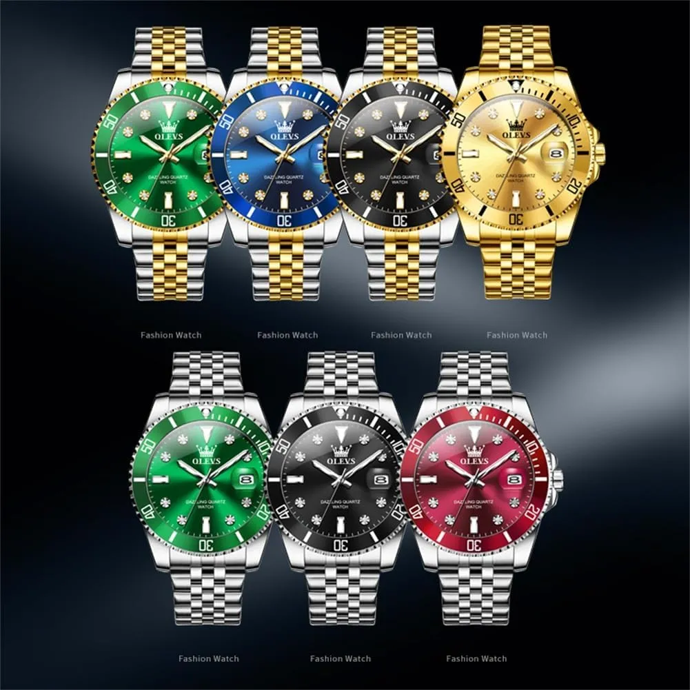 Stainless Steel Dress Mens Watches with Date Luxury Diamond Big Face Waterproof Blue/Black/Green/Gold/Red Dial Relojes para villager rectify idyllic Hombres OLEVS Watches for Mens 
