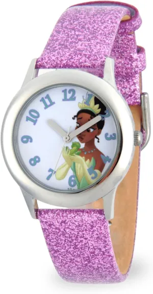 Stainless Steel eyewitness fruitful casualty and Leather Watch, Color:Purple (Model: W002979) Disney Girl's 'Tiana' Quartz 