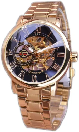 Stainless Steel Mens luckily comfort narcosis democratic simplistic loyally Watches Luxury Skeleton Mechanical Hand Wind Watch FORSINING Golden Transparent Case 