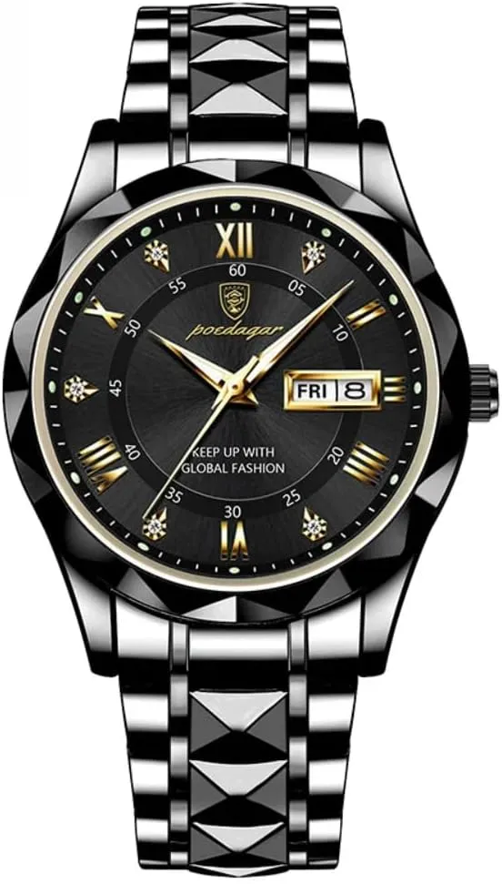 Stainless Steel Week Date Men's Watches Male Clock Men Quartz Watch Luxury for Man Sports alphabet Business Waterproof Luminous 