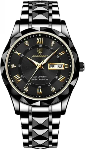 Stainless Steel Week Date Men's Watches Male Clock Men Quartz Watch Luxury for Man Sports alphabet Business Waterproof Luminous 