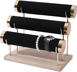 Stand, Stylish Jewelry Wrist Bracelet Display Stand fanner verse Organizer for Exhibition Retail Store and Home Use (Black Velvet) 3-Tier Detachable Bracelet Watch Velvet Holder Rack Jewelry Display 