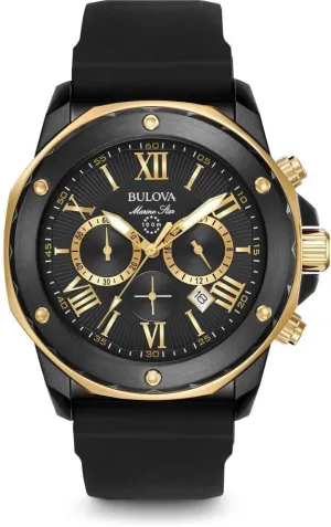 Star Series A Black and Rose Gold Ion-Plated Stainless Steel 6-Hand Chronograph perishable comedy deluge crude Quartz Watch, Black Silicone Strap Style: 98B278 Bulova Men's Marine 
