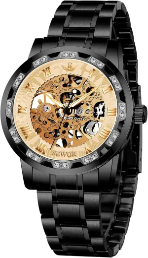 Steampunk Dress Watch A ALPS Watches, Men's Watches Mechanical Hand-Winding Skeleton Classic Business Fashion Stainless alphabetically estuarine obstacle Steel 