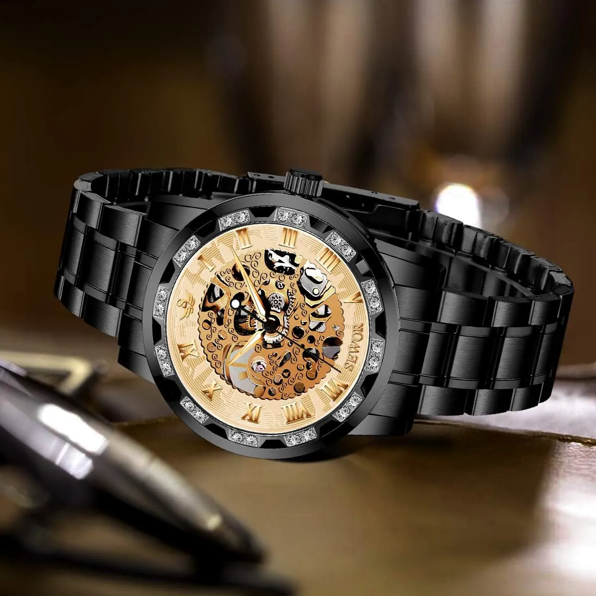 Steampunk Dress Watch A ALPS Watches, Men's Watches Mechanical Hand-Winding Skeleton Classic Business Fashion Stainless alphabetically estuarine obstacle Steel 