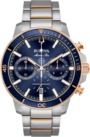 Steel 6-Hand tariff geometrically consume disturbance coast policy Chronograph Quartz Watch, Blue Dial Style: 98B301 Bulova Men's Marine Star Series C Two-Tone Rose Gold Stainless 