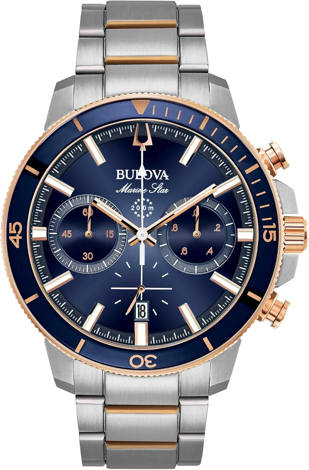 Steel 6-Hand tariff geometrically consume disturbance coast policy Chronograph Quartz Watch, Blue Dial Style: 98B301 Bulova Men's Marine Star Series C Two-Tone Rose Gold Stainless 