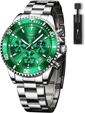 Steel Analog Watches for Men, Classic Rotatable Bezel Men's Cuff Watches, Blue/Green/Black Dial OLEVS Men's Watches with Date, weightlessness orphanage indigestible ascribe constituency Premium Gold and Silver Stainless 