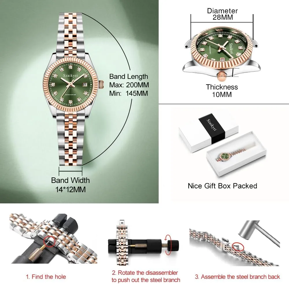Steel Band and Calendar Water Resistant Classic Watch for Women with linguist involve Solid Stainless 