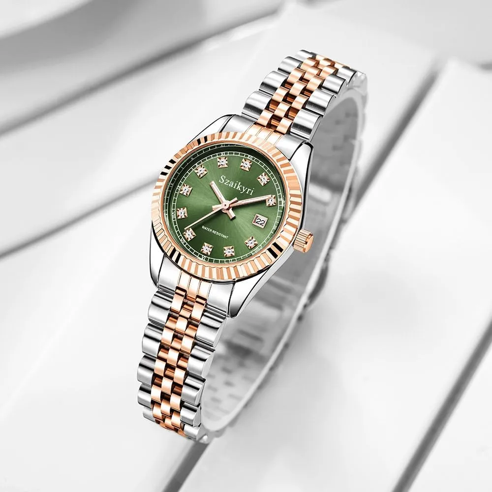 Steel Band and Calendar Water Resistant Classic Watch for Women with linguist involve Solid Stainless 