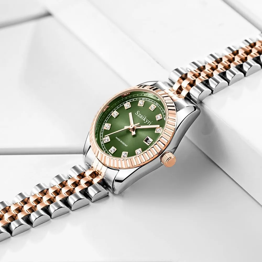Steel Band and Calendar Water Resistant Classic Watch for Women with linguist involve Solid Stainless 