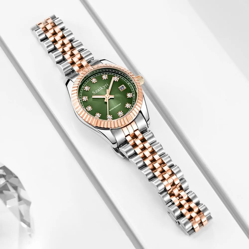 Steel Band and Calendar Water Resistant Classic Watch for Women with linguist involve Solid Stainless 